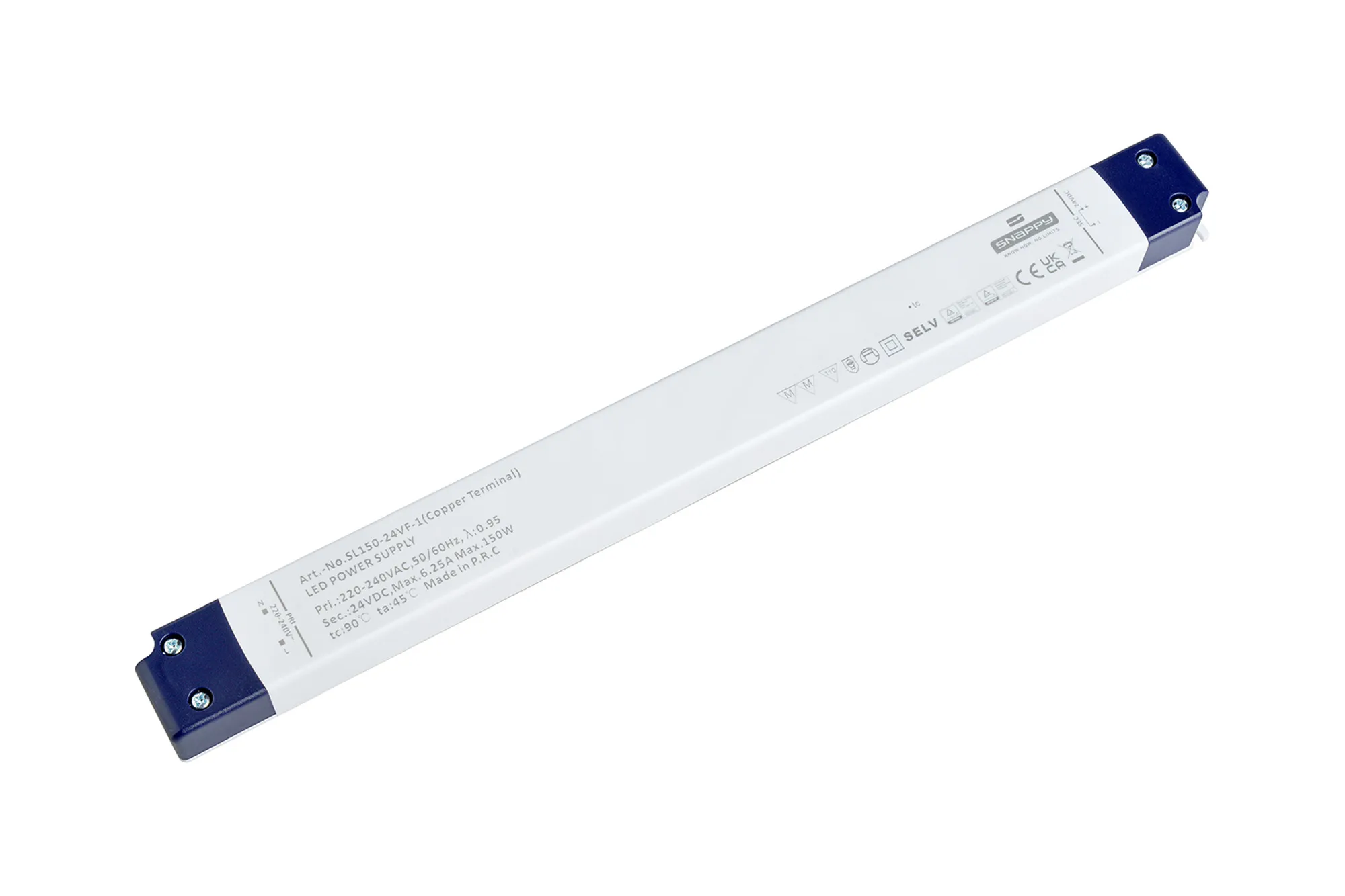 SL150-24VF-1  150W, Constant Voltage Non Dimmable LED Driver, 24VDC, 6.25A, Input 200-240VAC 50/60Hz, IP20.